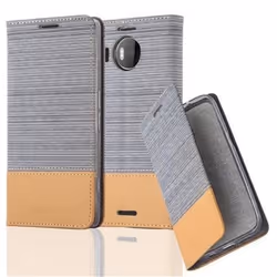 Coque - CADORABO - Nokia Lumia 950 XL - Gris Clair Marron - Tissu-PU - Étui Protection Complète
