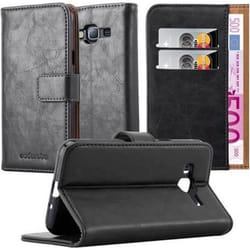 Coque Samsung Galaxy J3 2016 (6) en NOIR DE JAIS de Cadorabo (Design LUXURY) Etui de Protection Complète avec Rabat à Clapet et