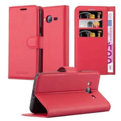 Coque Samsung Galaxy J3 2016 - CADORABO - ROUGE CERISE - Simili-cuir - Étui avec Stand - Protection Complète