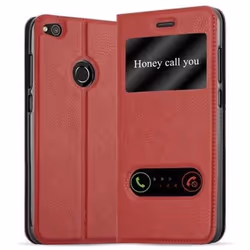 Coque - CADORABO - Huawei P8 LITE 2017 - Étui en Simili-Cuir - Rouge Safran - Design VIEW