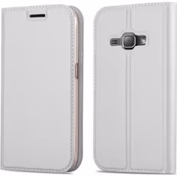 Coque pour Samsung Galaxy J1 2016 Etui en CLASSY ARGENT Housse Case Cover Protection fermeture magnétique Portefeuille Wallet