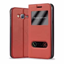 Coque Samsung Galaxy J3 - J3 DUOS 2016 (6) en ROUGE SAFRAN de Cadorabo (Design VIEW) Etui de Protection Complète avec Rabat à