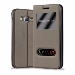 Coque - CADORABO - Samsung Galaxy J3 - J3 DUOS 2016 - Marron Pierre - Étui avec Fenêtres de Visualisation