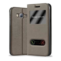Coque - CADORABO - Samsung Galaxy J3 - J3 DUOS 2016 - Marron Pierre - Étui avec Fenêtres de Visualisation