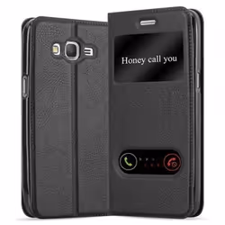 Samsung Galaxy GRAND PRIME en NOIR COMÈTE de Cadorabo (Design VIEW) Etui de Protection Complète avec Rabat à Clapet Stand
