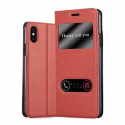 Coque pour Apple iPhone X / XS Etui en ROUGE SAFRAN Case Cover Housse fermeture magnétique fenêtres de visualisation
