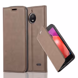 Coque - CADORABO - MOTO E4 - Marron Café - Simili-Cuir - Fermeture Magnétique Invisible
