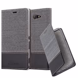 Coque Sony Xperia M2 - CADORABO - Gris Noir - Similicuir - Design Tissu - Étui avec Stand