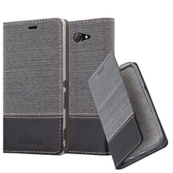 Coque Sony Xperia M2 - CADORABO - Gris Noir - Similicuir - Design Tissu - Étui avec Stand