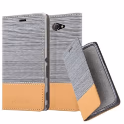 Coque Sony Xperia M2 AQUA en GRIS CLAIR MARRON de Cadorabo (Design TISSUE-SIMILICUIR) Etui de Protection Complète avec Rabat ...