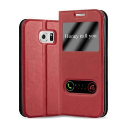 Cadorabo Coque pour Samsung Galaxy S6 EDGE PLUS en ROUGE SAFRAN – Housse Protection avec Stand Horizontal et Deux Fenêtres – View