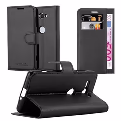 Coque pour Sony Xperia XZ2 COMPACT Housse en NOIR DE JAIS Etui Case Cover Protection fermeture magnétique Portefeuille