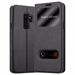 Coque pour Samsung Galaxy S9 PLUS Etui en NOIR COMÈTE Case Cover Housse fermeture magnétique fenêtres de visualisation