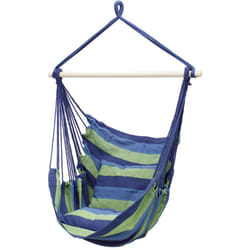 Ecd Germany - Chaise Fauteuil Suspendu avec 2 Coussins, Jusqu'à 120 kg, Bleu/Vert, en Coton/Bois Dur, Intérieur et Extérieur, Siège Balançoire