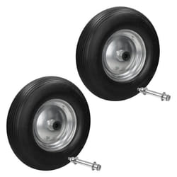 Ecd Germany 2x Roue De Brouette Caoutchouc Plein Increvable Pu - 4.80/4.00-8 - Avec Axe - Ø Roue 390 Mm - Roue De Secours Chariot De Transport Anti-crevaison - Capacité Charge Max. 200 Kg - Noir