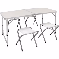 Livraison: 1 x table de camping pliante 4 x tabourets 1 x instructions de montage Informations techniques: Structure et pieds ...