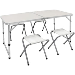 Ecd Germany - Set Table + 4 Chaises De Camping - Table Pliante Pliable Portable - 120 Cm - En Aluminium et mdf - Couleur Blanc/Crème - Réglable
