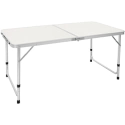 Ecd Germany - Table Pliante de Jardin Camping avec Poignée - 120x60x55/63/70 cm - Blanc/Crème - en Aluminium/MDF - Hauteur Réglable - Table