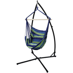 Ecd Germany - Chaise Suspendue avec Cadre 208 cm - Hamac Suspendu avec 2 Coussins Bleu/Vert- jusqu'à 120 kg - Structure en Métal - pour Jardin ou