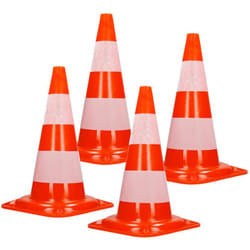 Ecd Germany - 4x Cônes Signalisation Pylône, 47cm, pvc solide, Orange/Blanc, Triangle de Circulation, Marqueur Attention Sécurité, avec 2 Bandes