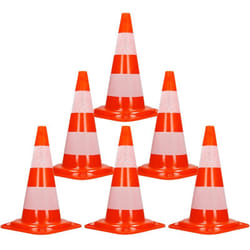 Ecd Germany - 6x Cônes Signalisation Pylône, 47cm, pvc solide, Orange/Blanc, Triangle de Circulation, Marqueur Attention Sécurité, avec 2 Bandes