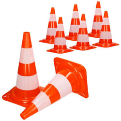Ecd Germany - 8x Cônes Signalisation Pylône, 47cm, pvc solide, Orange/Blanc, Triangle de Circulation, Marqueur Attention Sécurité, avec 2 Bandes