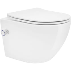 Ecd Germany - wc Suspendu Court sans Bride, Mural, Blanc, en Céramique, avec Fonction Bidet, Abattant à Fermeture Automatique Soft-Close, en