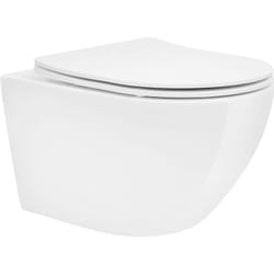 ECD Germany WC Suspendu sans Bride, Long, 52 cm, Blanc Brillant, Cuvette en Céramique avec Surface Antibactérienne, Abattant Amovible en Plastique
