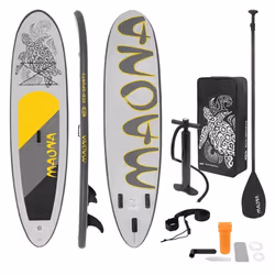 ECD Germany Stand Up Surf Paddle Gonflable SUP Maona 308 x 76 x 10 cm jusquà 120kg PVC Gris Planche Surf avec Pagaie Sac