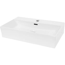ECD Germany Vasque à Poser Lavabo Salle de Bain - en Céramique - Blanc - 605 x 365 x 130 mm - Lave-Mains Suspendu - Vasque Salle de Bain Toilette