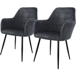 Lot de 2 Chaises de Salle à Manger Cuisine Salon Séjour Gris Foncé Assise Siège Rembourrée en Velours Structure en Métal Fauteuil Rétro avec