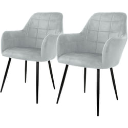 Lot de 2 Chaises de Salle à Manger Cuisine Salon Séjour - Gris - Assise Siège Rembourrée en Velours Structure en Métal Fauteuil Rétro avec Accoudoirs