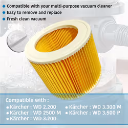 Description générale Filtre à cartouche de haute qualité, compatible avec les aspirateurs Kärcher, conçu pour maintenir une p ...