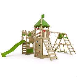Aire de jeux RiverRun FATMOOSE avec balançoire SurfSwing et toboggan vert pomme