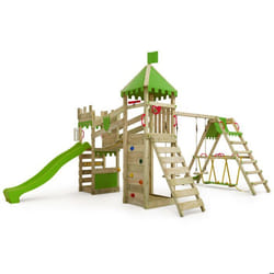 Aire de jeux RiverRun FATMOOSE avec balançoire SurfSwing et toboggan vert pomme