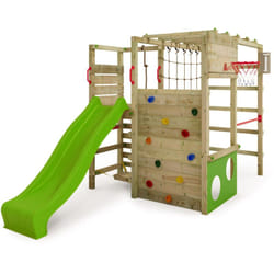 Portique d'escalade Tour de jeux ActionArena avec toboggan, aire de jeux de jardin avec échelle et accessoires de jeu – vert pomme - Fatmoose