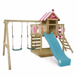 Aire de jeux Portique bois Smart Candy avec balançoire et toboggan turquois WICKEY