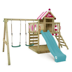 Aire de jeux Portique bois Smart Candy avec balançoire et toboggan turquois WICKEY