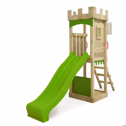FATMOOSE Aire de jeux Portique bois TreasureTower avec toboggan vert pomme Maison enfant extérieure avec bac à sable