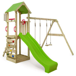 Fatmoose - Aire de jeux KiwiKey avec balançoire & toboggan, tour à grimper avec bac à sable, échelle & accessoires de jeu - vert pomme