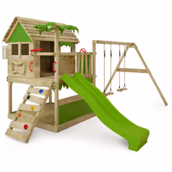 Le plus important Cabane FATMOOSE avec toboggan, bac à sable, balançoire, échelle d'escalade et module d'extension avec poste ...