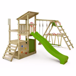 Aire de jeux en bois FruityForest Fun XXL avec SurfSwing et toboggan vert pomme