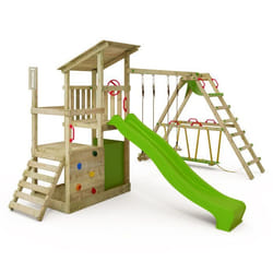 Aire de jeux en bois FruityForest Fun XXL avec SurfSwing et toboggan vert pomme
