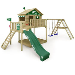 Wickey - Aire de jeux Portique bois Smart Ocean avec balançoire et toboggan Maison enfant sur pilotis avec bac à sable, échelle d'escalade &
