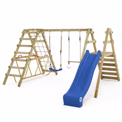WICKEY Portique balançoire Aire de jeux Smart Shake avec toboggan bleu - extension descalade