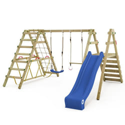 WICKEY Portique balançoire Aire de jeux Smart Shake avec toboggan bleu - extension descalade