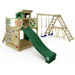Wickey - Aire de jeux Portique bois Smart Surf avec balançoire et toboggan Cabane enfant exterieur avec bac à sable, échelle d'escalade & accessoires