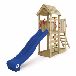Aire de jeux en bois WICKEY JoyFlyer avec toboggan bleu et bac à sable - Marque WICKEY