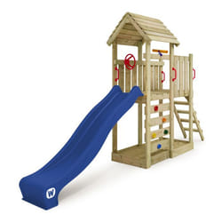 Aire de jeux en bois WICKEY JoyFlyer avec toboggan bleu et bac à sable - Marque WICKEY