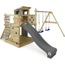 Aire de jeux Wickey Smart Camp - WICKEY - Bac à sable balançoire toboggan et maisonnette en bois massif